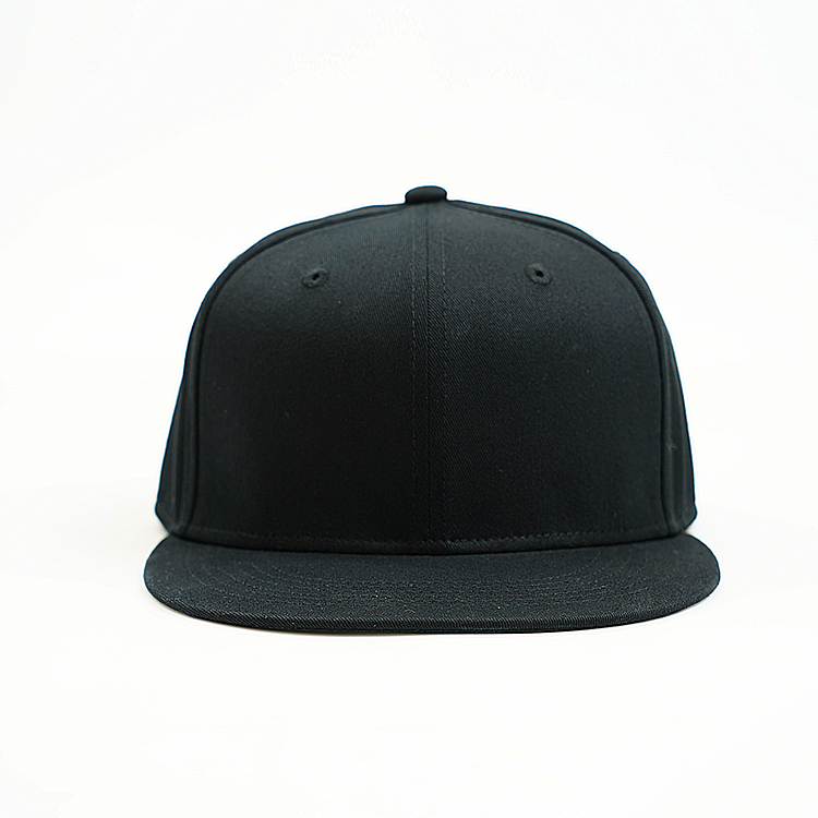 Flat peak Snapback - deign your own and add your own logo in black front view