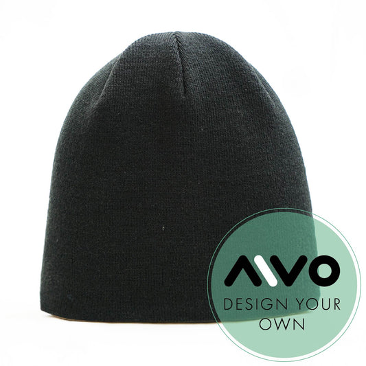 Beanie - No Turn Up/Cuff add your own logo in black
